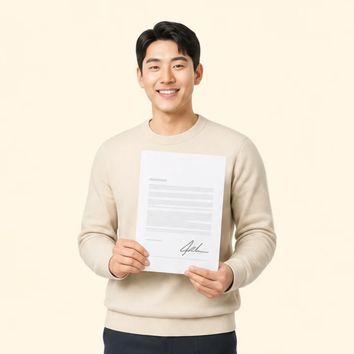 장기렌트 선수금 없이 서면 견적서를 들고 있는 고객